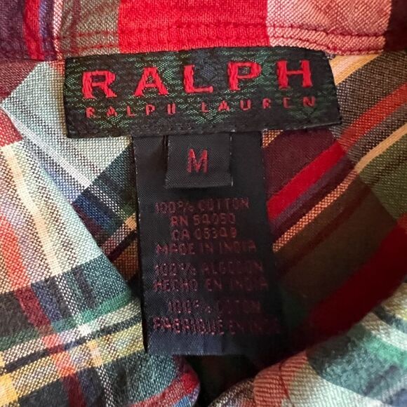 Ralph Ralph Lauren RED Button Down Shirt Women’s Medium Plaid - Picture 6 of 9
